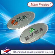 Plaque en métal de logo en relief argenté de plaque en aluminium bon marché faite sur commande ovale